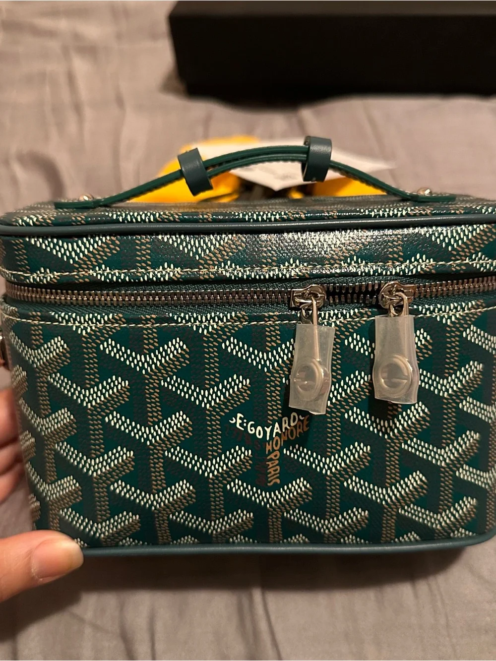 Goyard Mini Green Coated Canvas Vanity Muse Case with Removable Strap